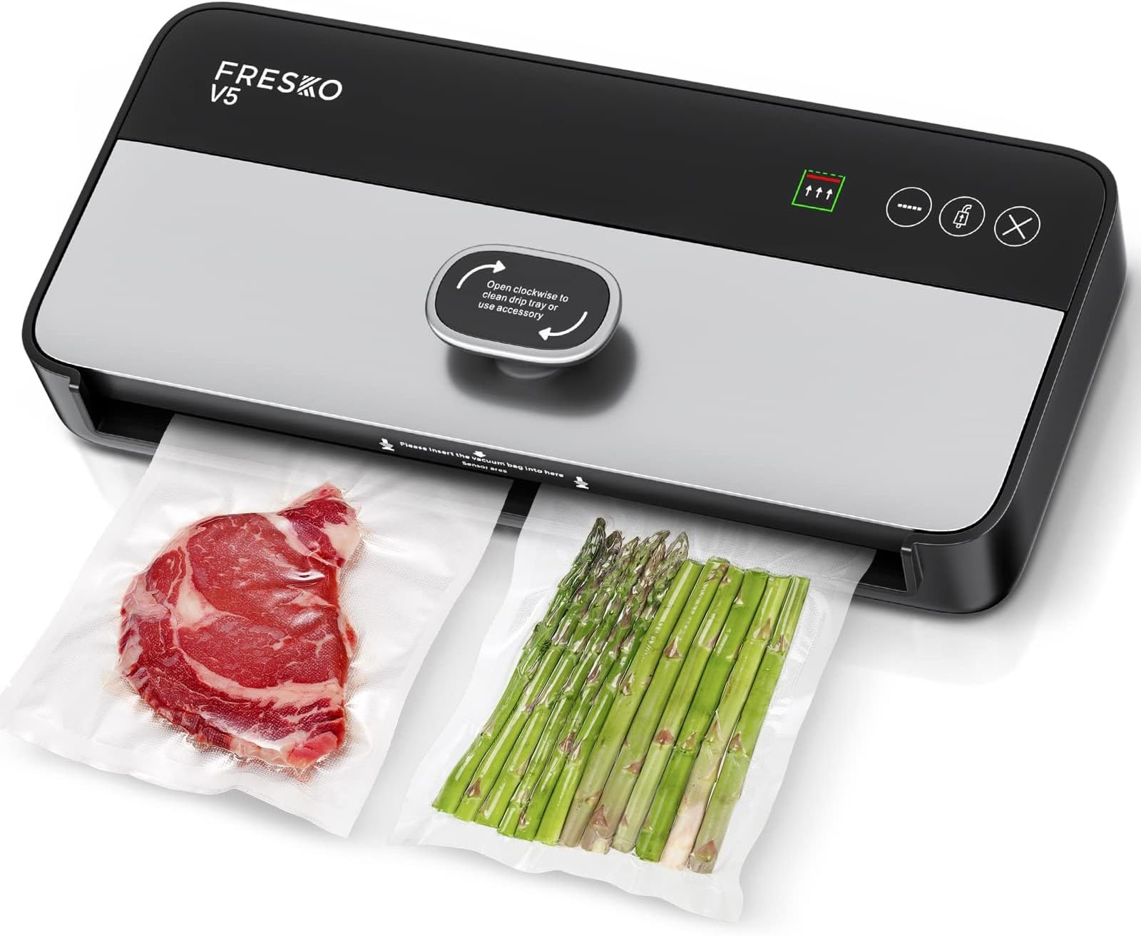 FRESKO Automatic Vacuum Sealer Machine, Easier Vac Hands-Free Food Sealer with Bag Detection and LED Indicator (V5)