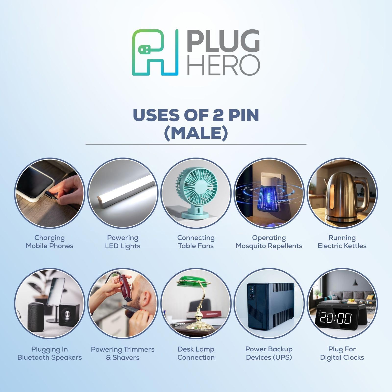 PLUG HERO 2 Pin Male Plug Top – 6A 240V | Universal Electric Connector for Mixers, Fans, Trimmers, Hair Dryers, Air Coolers | Durable, Shock-Proof, Easy to Use Plug (Pack of 5) 3