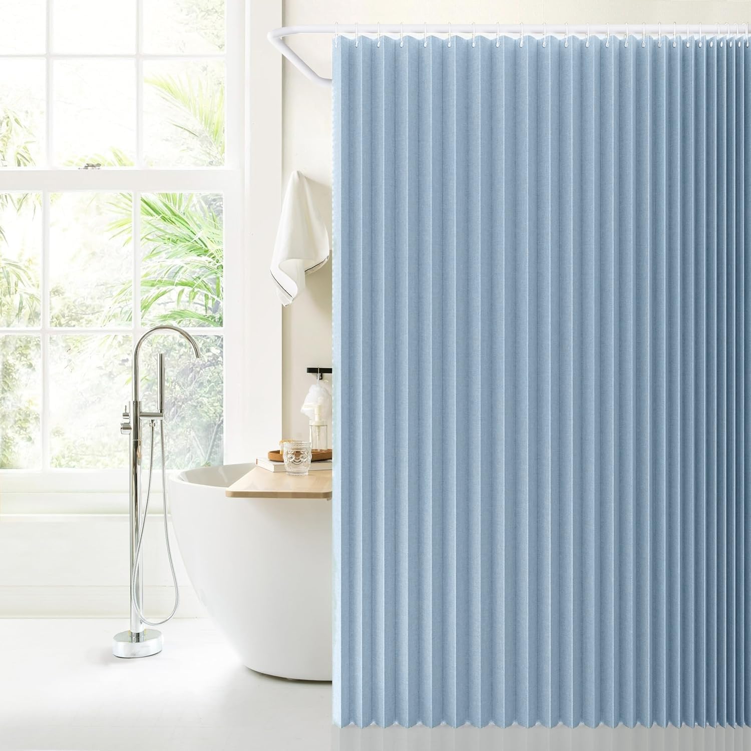 Dsshengds Sky Blue Custom Wide Large Linen Waterproof ，Mould Weights Shower Curtains，Suitable For Bedroom, Living Room, Bathroom Partitions- 100X180cm