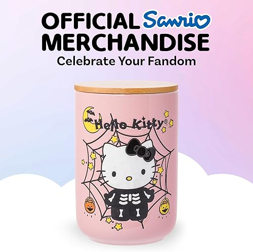Miniatura 6 de Silver Buffalo-Tarro de cerámica para dulces, galletas o aperitivos con tapa hermética de bambú, de Hello Kitty, de Sanrio, con disfraz de esqueleto