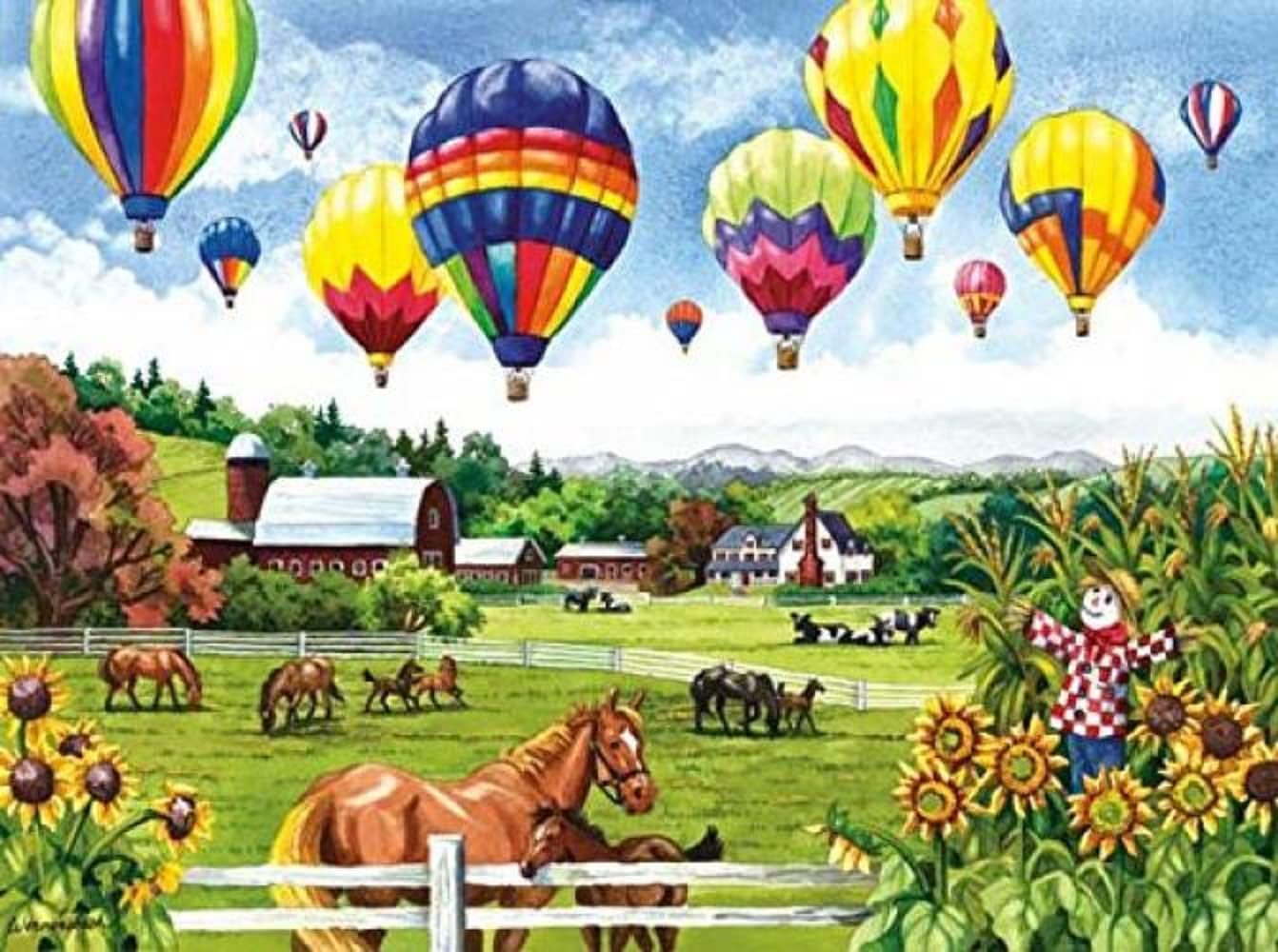 SUNSOUT INC - Balloons Over Fields - 500 pc Jigsaw Puzzle by Artist: Nancy Wernersbach - Finished Size 18" x 24" - MPN# 62967