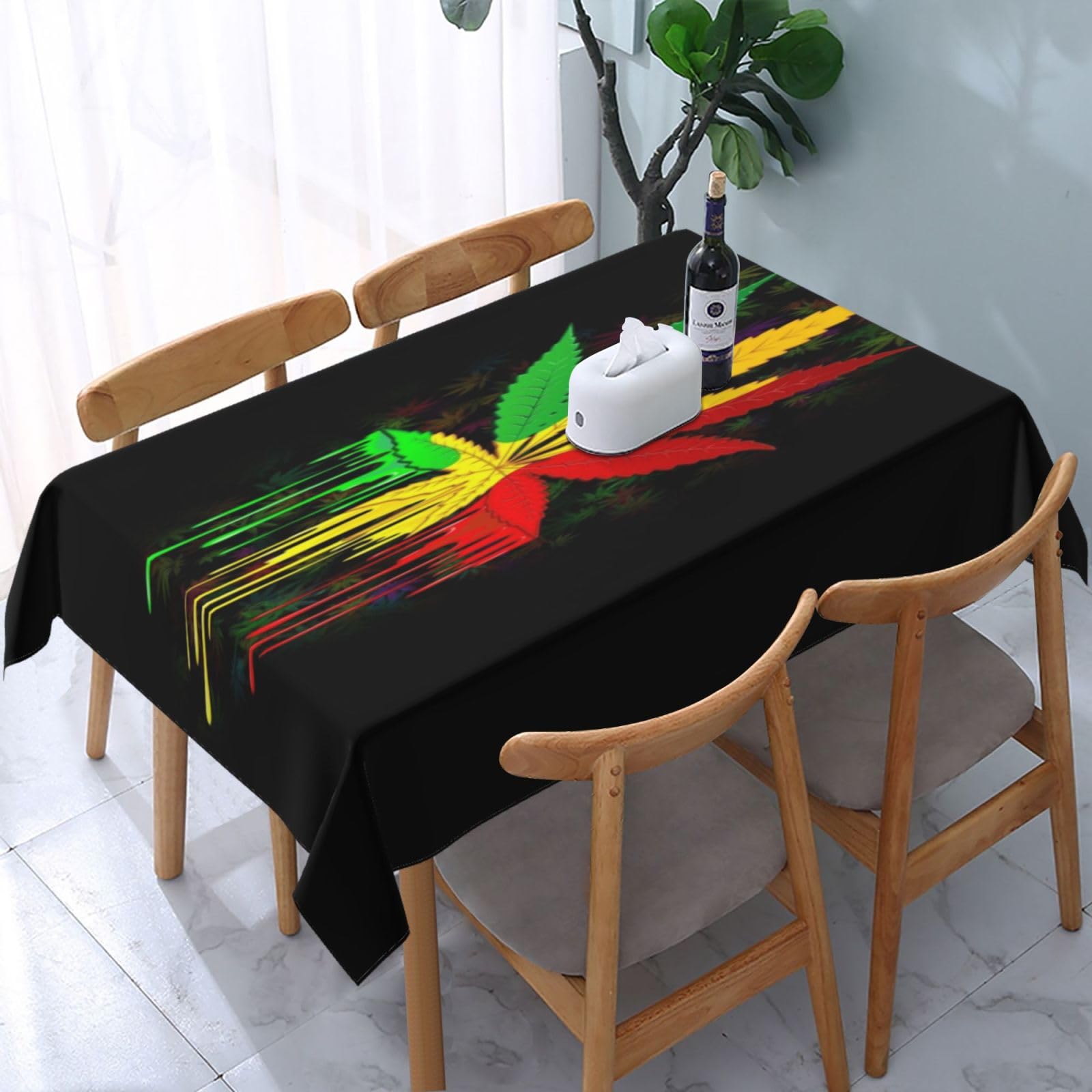 HLBSDM Rasta Reggae Music Marijuana Leaf Flag Rectangle Tablecloth, Suitable for Wedding, Party and Restaurant Festival Gathering Event Polyester Fabric Decorative Tablecloth(54x72in)