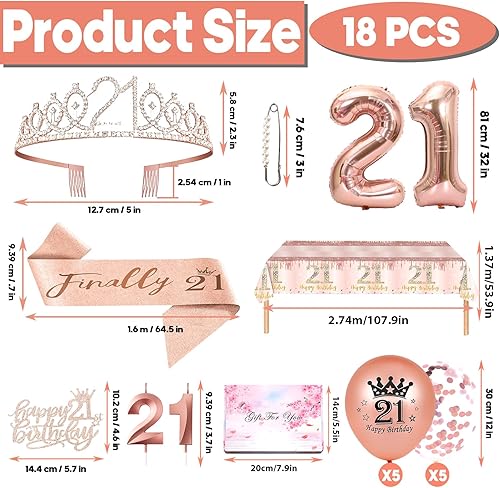 Miniatura 2 de Decoraciones de cumpleaños 21 para ella, incluyen banda y tiara de cumpleaños 21, adorno para pastel de cumpleaños y juego de velas del número 21,