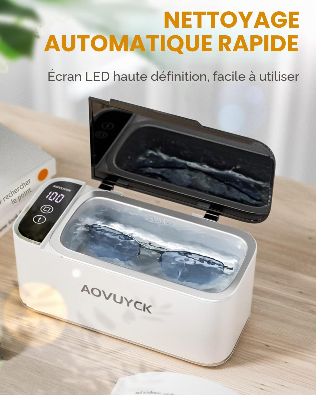 46000Hz Nettoyeur Ultrasons avec 4 Modes de Nettoyage, Fonction Tactile, Bac Ultrasons en Acier Inoxydable et ABS, Ultrasonic Cleaner avec Affichage à LED pour Montres, Bijoux, Collier, 500ml
