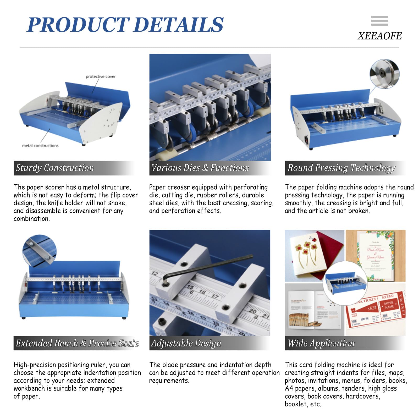 Machine à Rainurer Électrique pour Papier 85-400g/m², 20" (520mm) Scoreuse-Perforatrice à Papier Rainurage Perforation, Machine à Rainurer en Métal Robust pour Menus Couvertures de Livres