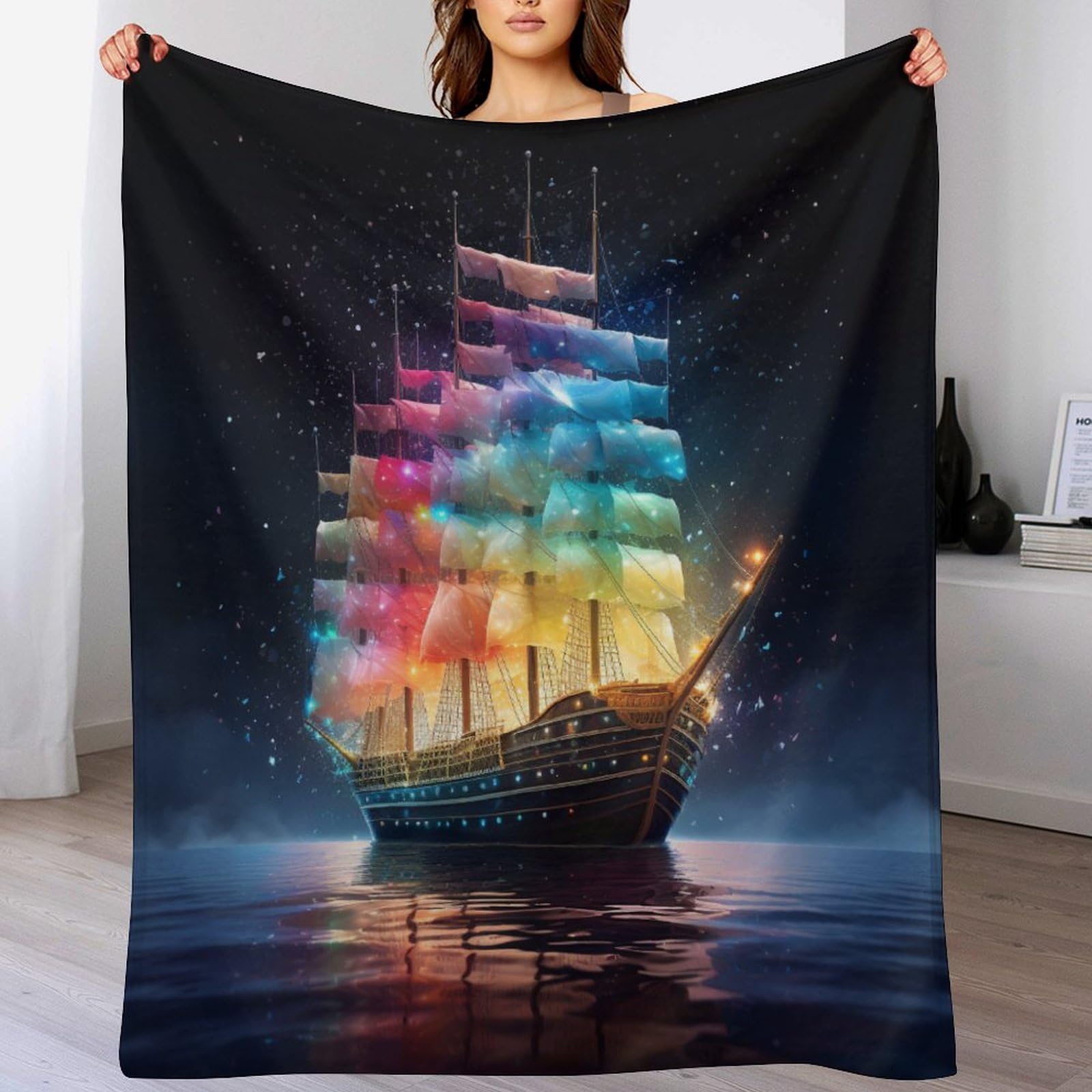 Couverture chaude 3D Rainbow voilier épaisse en flannel premium