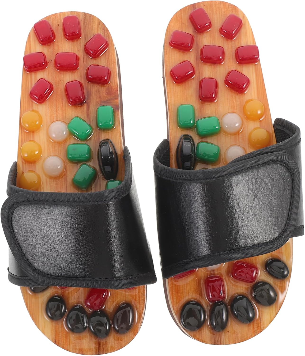 EXCEART Foot Massage Slippers Black Pu Eva Acupressure Sandals for Blood Circulation and Foot Pain Relief Size 6