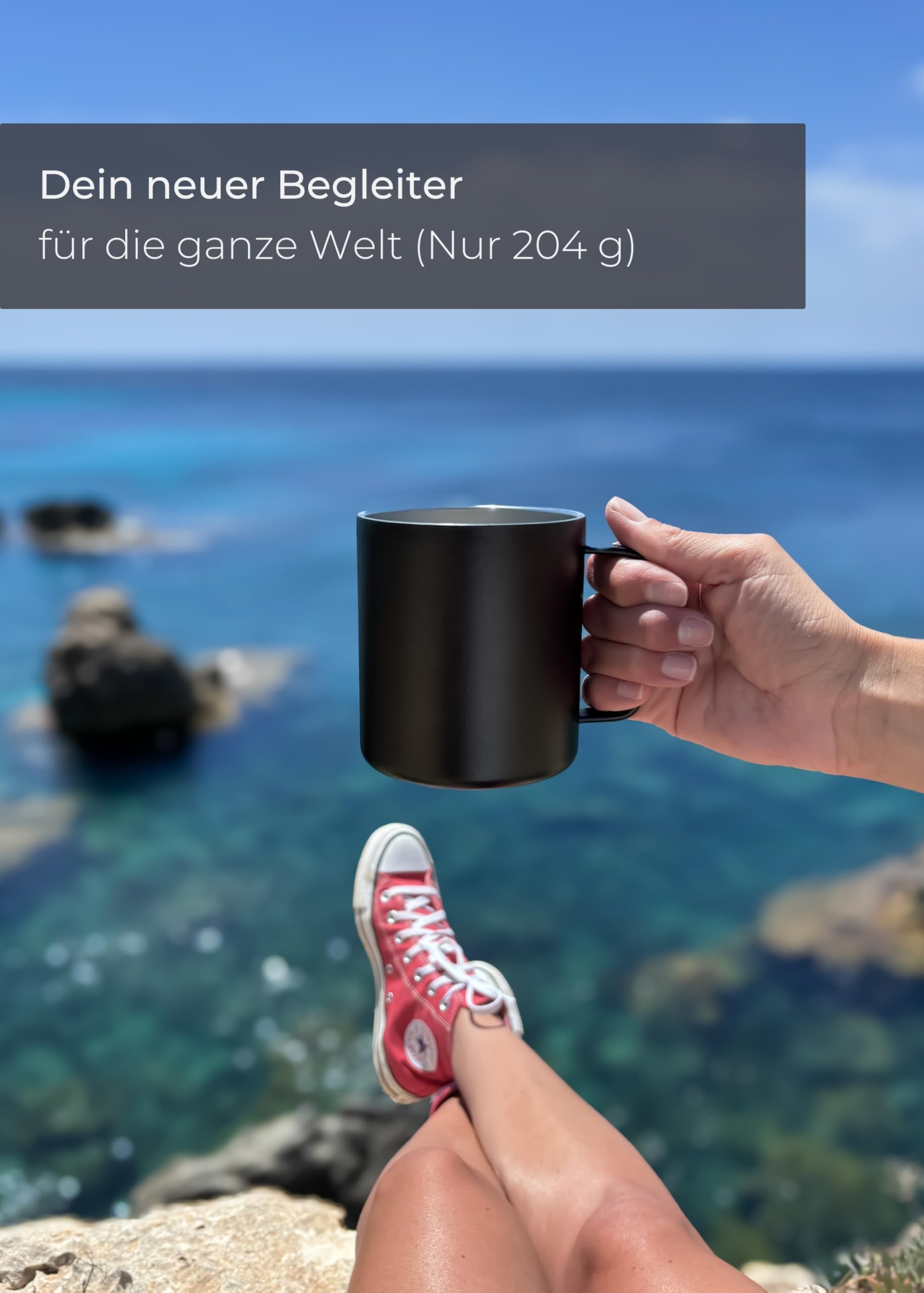 LAMBDA COFFEE® Edelstahl Tasse 2x360ml Thermobecher mit Henkel I Kaffeetasse doppelwandig isoliert I Tassen Set für Camping & Outdoor I Thermo Kaffee Becher (Rot)