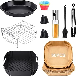 Heißluftfritteuse Zubehör,XXL Airfryer Zubehörnur für COSORI 5,5L, Philips Airfryer 6,2L, Inklusive Silikonform & Backpapier & Heißluftfritteusenrost & Backform, BPA-frei (14-Stücke)