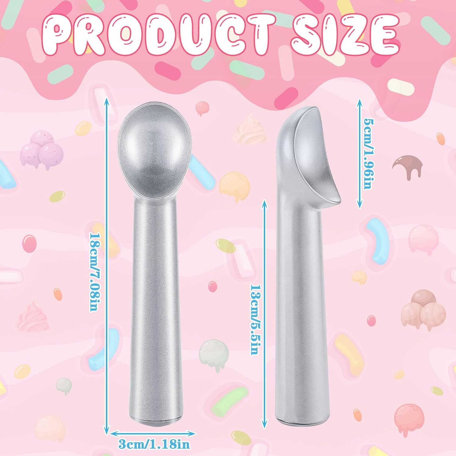 Gejoy 16 Pcs Ice Cream Scoop 7 Inch Nonstick Anti Freeze Ice Cream Scooper Aluminum Design Dessert Spoon for Gelatos Frozen Yogurt Fruit Sundaes Sorbet Almond Cookie Dough(Silver)