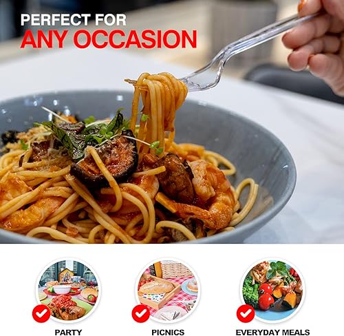 Miniatura 5 de Tenedores de plástico resistentes, suministros desechables transparentes para fiestas, paquete de 80