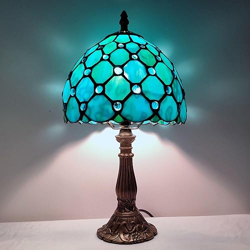 Miniatura 9 de Lámpara de Mesa Tiffany de 3 Vías Estilo Tiffany Lámpara de Escritorio Pequeña Lámpara de Vidrio Emplomado Luz Antigua Lámpara de Mesita de Noche
