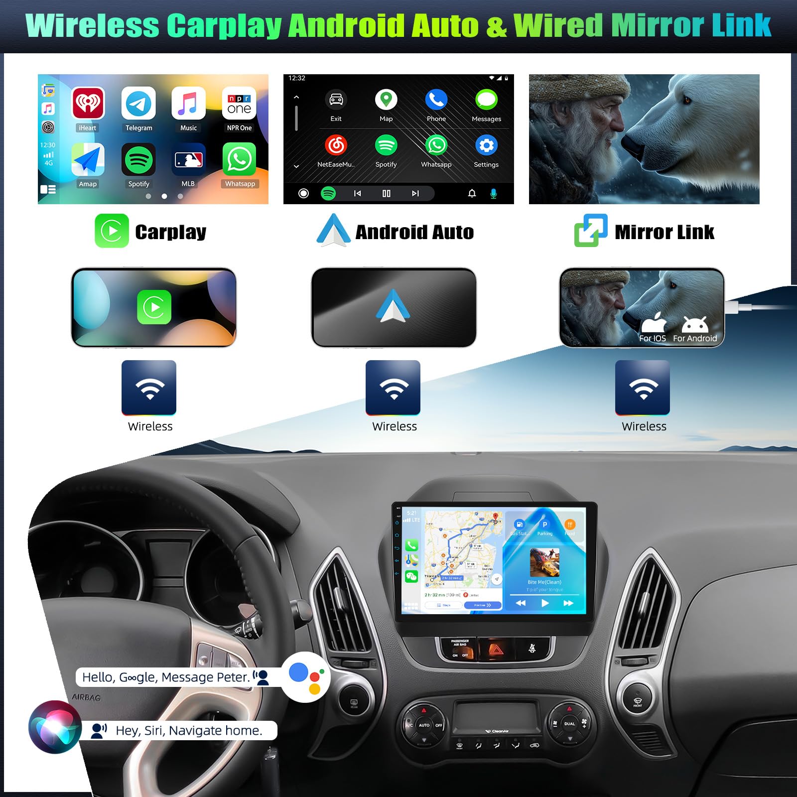 CAMECHO Radio sans Fil CarPlay Auto, 10 Pouces pour Hyundai IX35 2010-2015 avec Caméra de Recul, Radio Bluetooth avec Android Auto, FM, SWC, EQ et MirrorLink