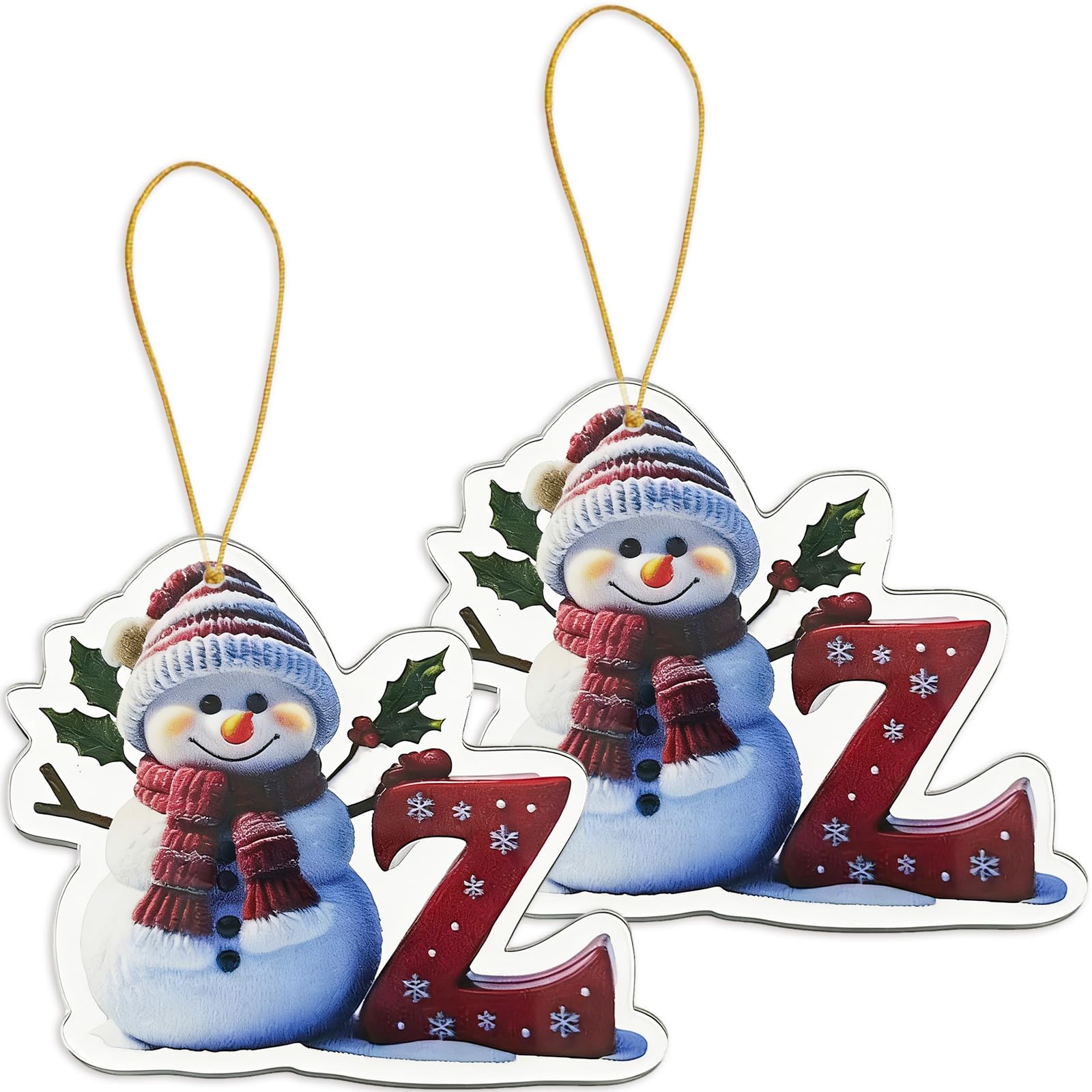 FAMINESS 2PCS 2D Acrylic Letter Z Snowman Christmas Ornaments - 26 Alphabet Tree Decorations Hanging Ornaments for Party Gifts