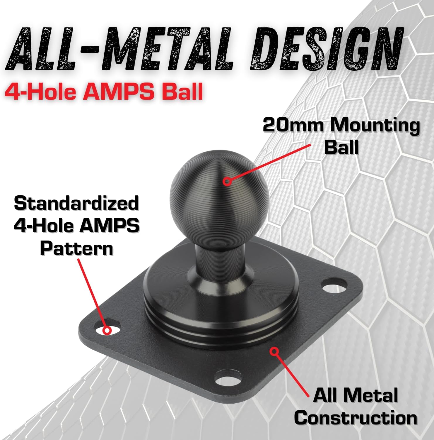 Bulletpoint Metal 4-Hole AMPS Base Mount with 20mm (0.787 inches) Mounting Ball (2 Pack)