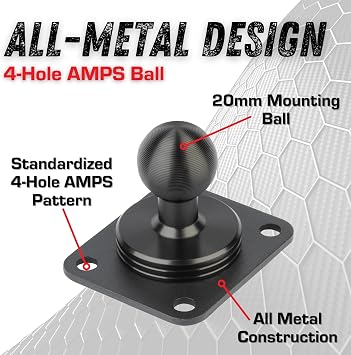 Bulletpoint Metal 4-Hole AMPS Base Mount with 20mm (0.787 inches) Mounting Ball (2 Pack)