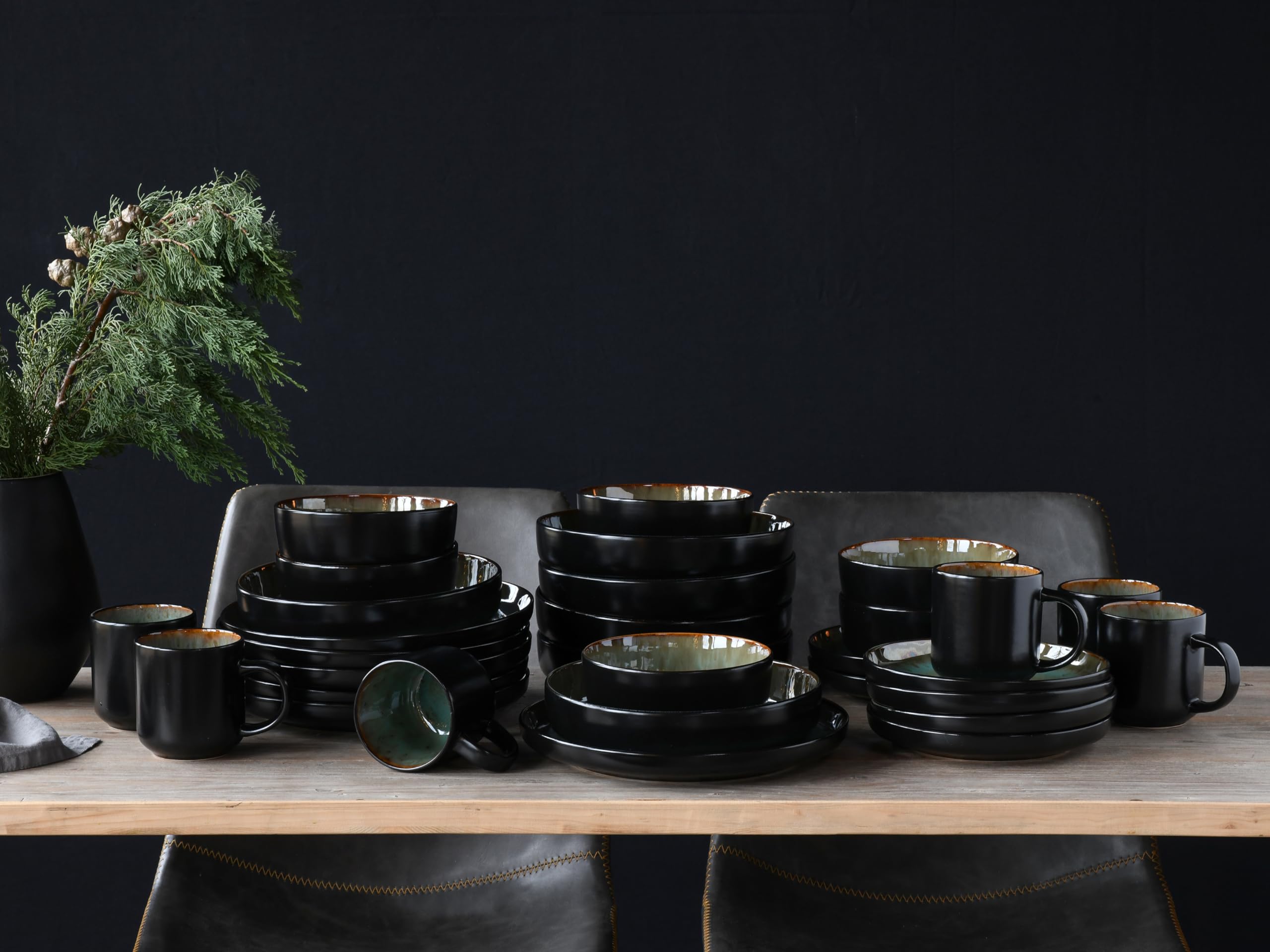 CreaTable, 21555, seria Nordic Fjord, 30-częściowy zestaw naczyń dla 6 osób, serwis kombi z kamionki, nadaje się do mycia w zmywarce i używania w kuchence mikrofalowej, wysokiej jakości produkcja