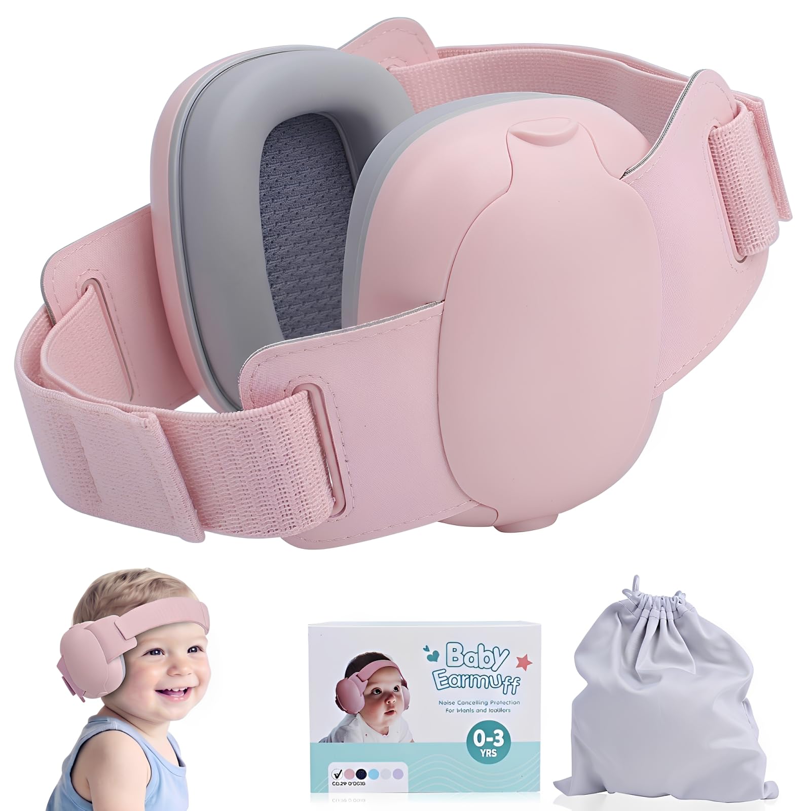 Baby Ear Defenders for 0-36 Months Toddlers, 25dB Noise Reduction, CE & UKCA Certified, Safe Fit Adjustable Headband with Soft Cushion, Ear Protection for Sleep Travel Airplane Fireworks (Pink)