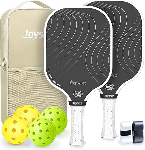 Miniatura 14 de Juego de raquetas de pickleball aprobadas por USAPA de fibra de carbono con bolas para interiores y exteriores, raquetas ligeras y núcleo de panal