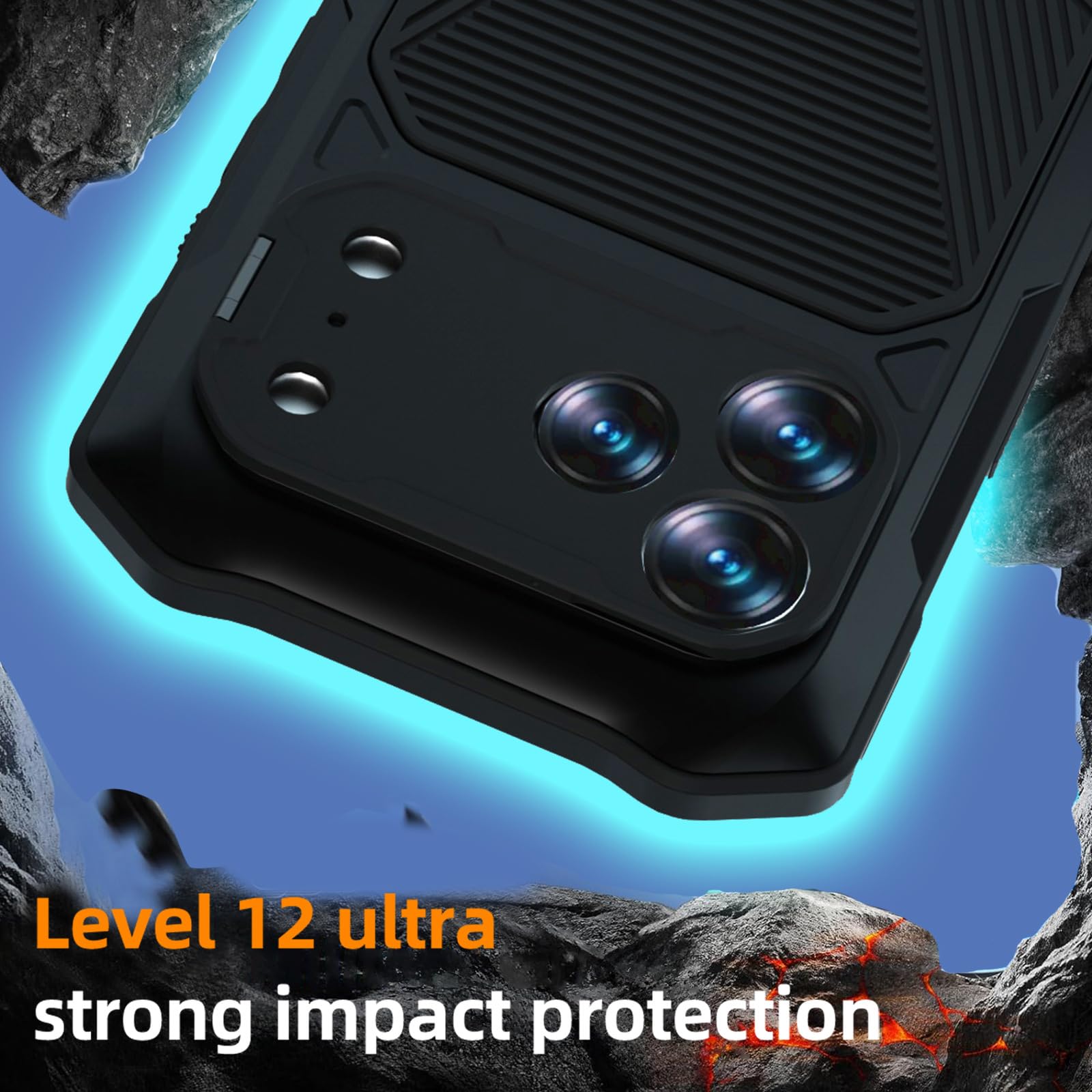 Metall Hülle für iPhone 17 Pro Max/17 Pro/17 Air/17, Militärisch Schwerlast rutschfeste Ganzkörper Schutzhülle mit Objektiv Ständer Handyhülle,Blau,17 ProMax