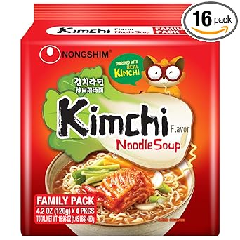 Nongshim Ramen Noodles, Gourmet Instant Ramen, Premium Microwavable Noodle Soup, Kimchi, 4.2 Ounce (Pack of 16)