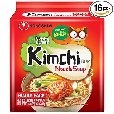 Nongshim Ramen Noodles, Gourmet Instant Ramen, Premium Microwavable Noodle Soup, Kimchi, 4.2 Ounce (Pack of 16)
