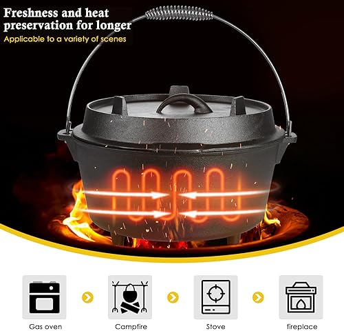 Miniatura 5 de Leonyo Horno holandés de hierro fundido con tapa, horno holandés de 7 cuartos de galón con tapa, olla de hierro fundido 2 en 1, olla de horno