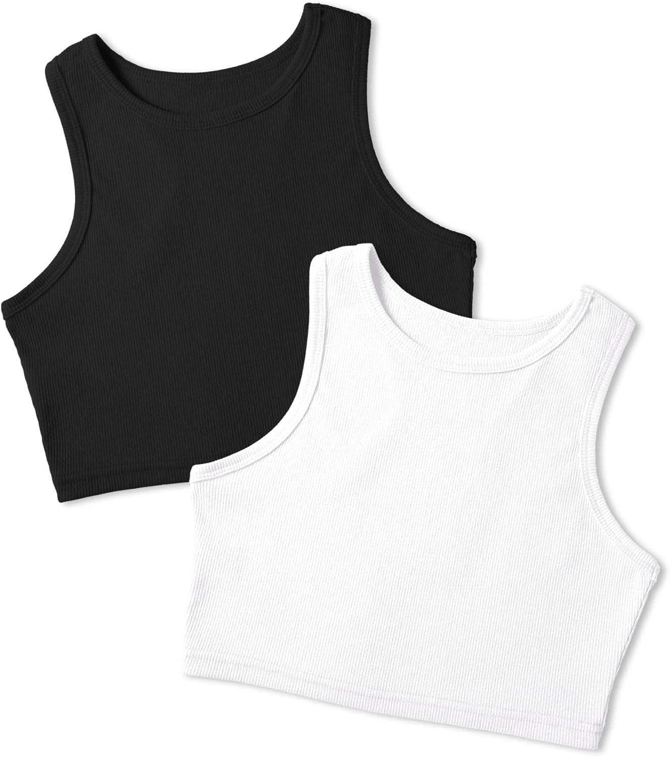 Auranso Girls Tank Tops 2 Pack Ribbed Knit Sleeveless Round Neck Basic Crop Tops for Kids
