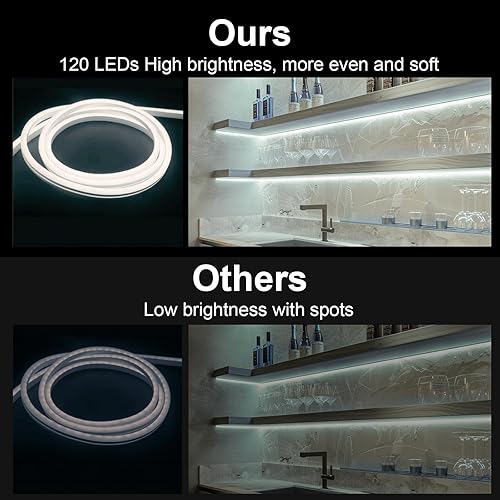 Miniatura 10 de MMEEVT Tira de luces LED de neón, tira de luz de neón blanca cálida de 16.4 pies, luces LED flexibles e impermeables, luces de neón de silicona para