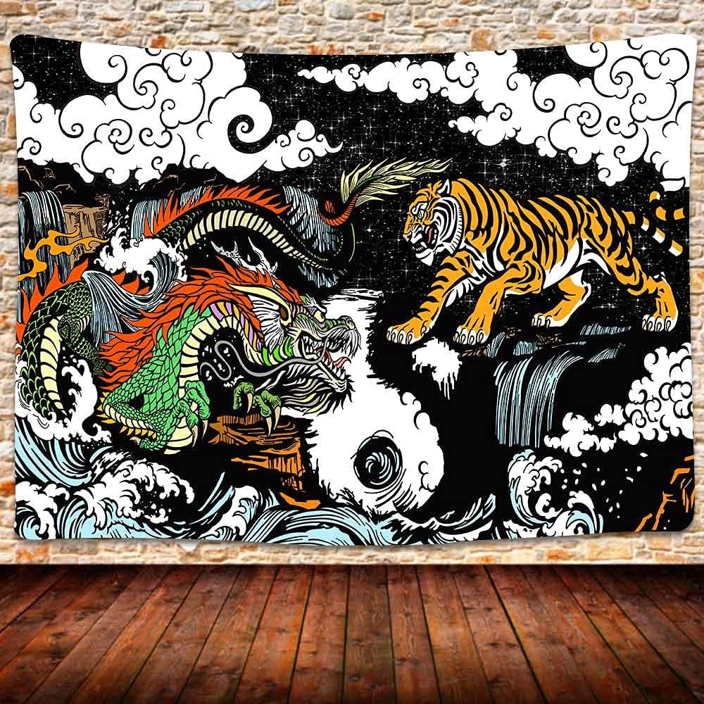 SHRAPHY Asian Tapestry 80x60 Inches Eastern Mythology Dragon and Tiger Tapestry,Chinese Art Wall Hanging Tapestry for Bedroom Living Room GTLSUH6024