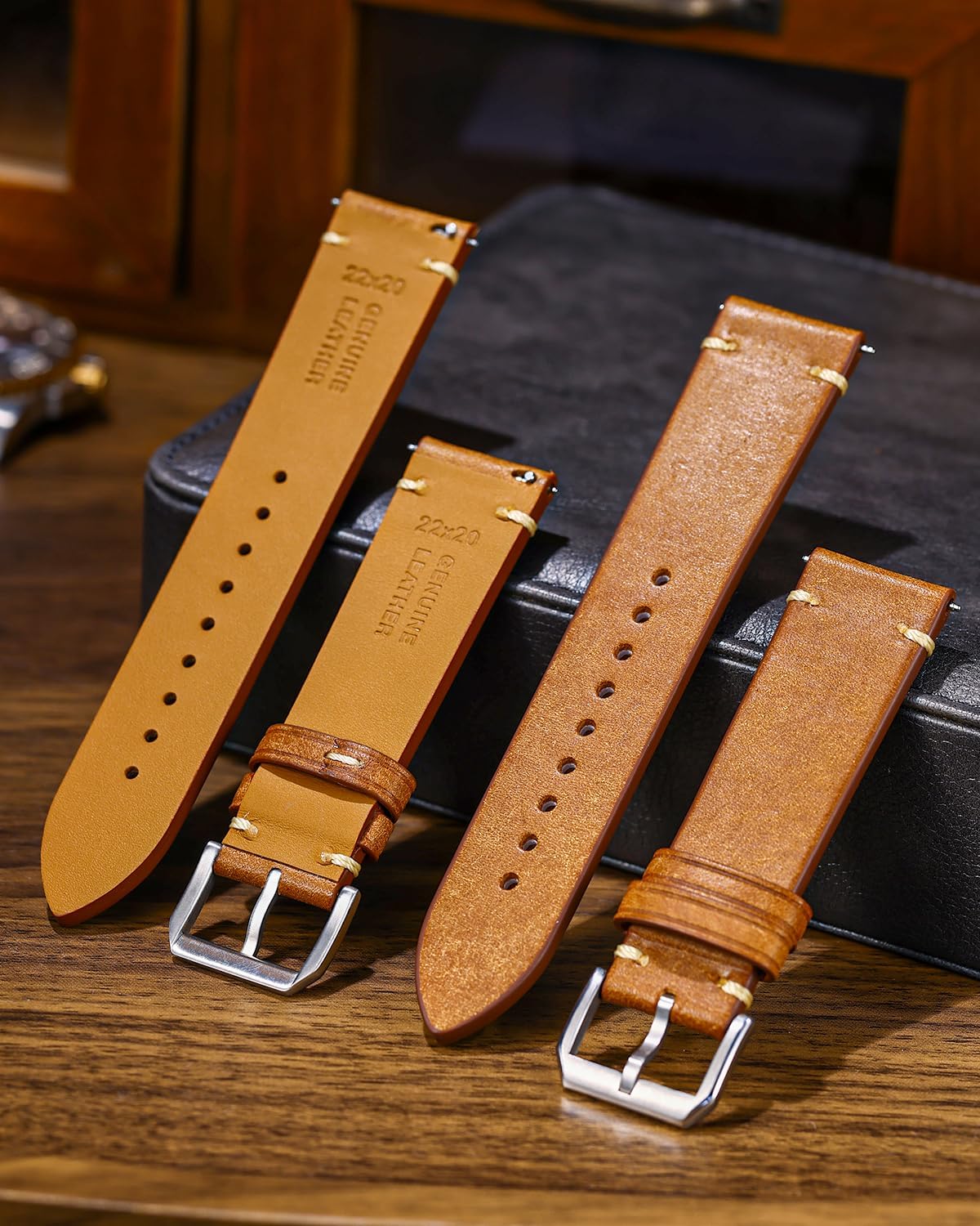 Leather Watch Straps with Quick Release, Italian Top Grain Sanded Calfskin Watch Bands, Hand-Stitched Vintage Style Watchband Replacements for Men, Women 18mm 19mm 20mm 21mm 22mm 23mm 24mm