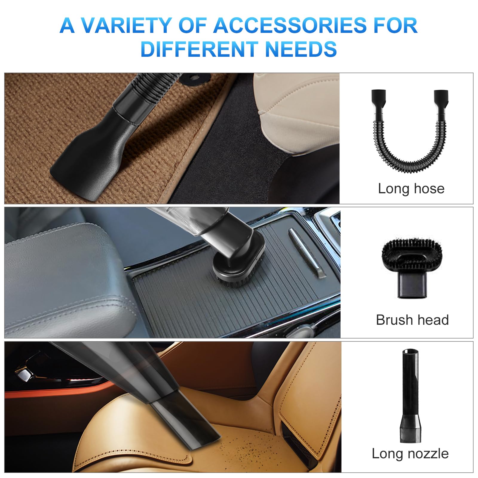 Handstofzuiger, 8500Pa Krachtige Zuig Auto Stofzuiger Oplaadbare Handheld Stofzuiger Draadloos met Dubbel Wasbaar HEPA-Filter, Nat Droog Stofzuiger met Compleet Accessoire voor Kantoor Thuis en Auto