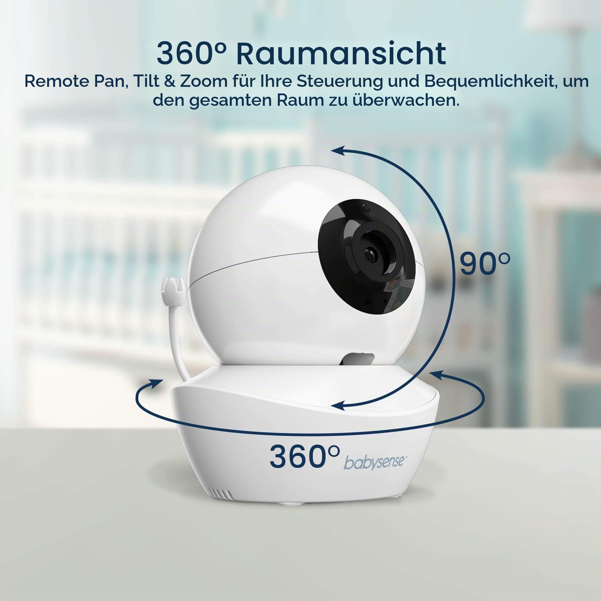 Add on Camera for Babysense Video Baby Monitor HD S2, Remote Pan Tilt Zoom, Two-Way Talk-Back Audio, Long Range, Night Vision, Night Light, Lullabies, Temperature Monitoring