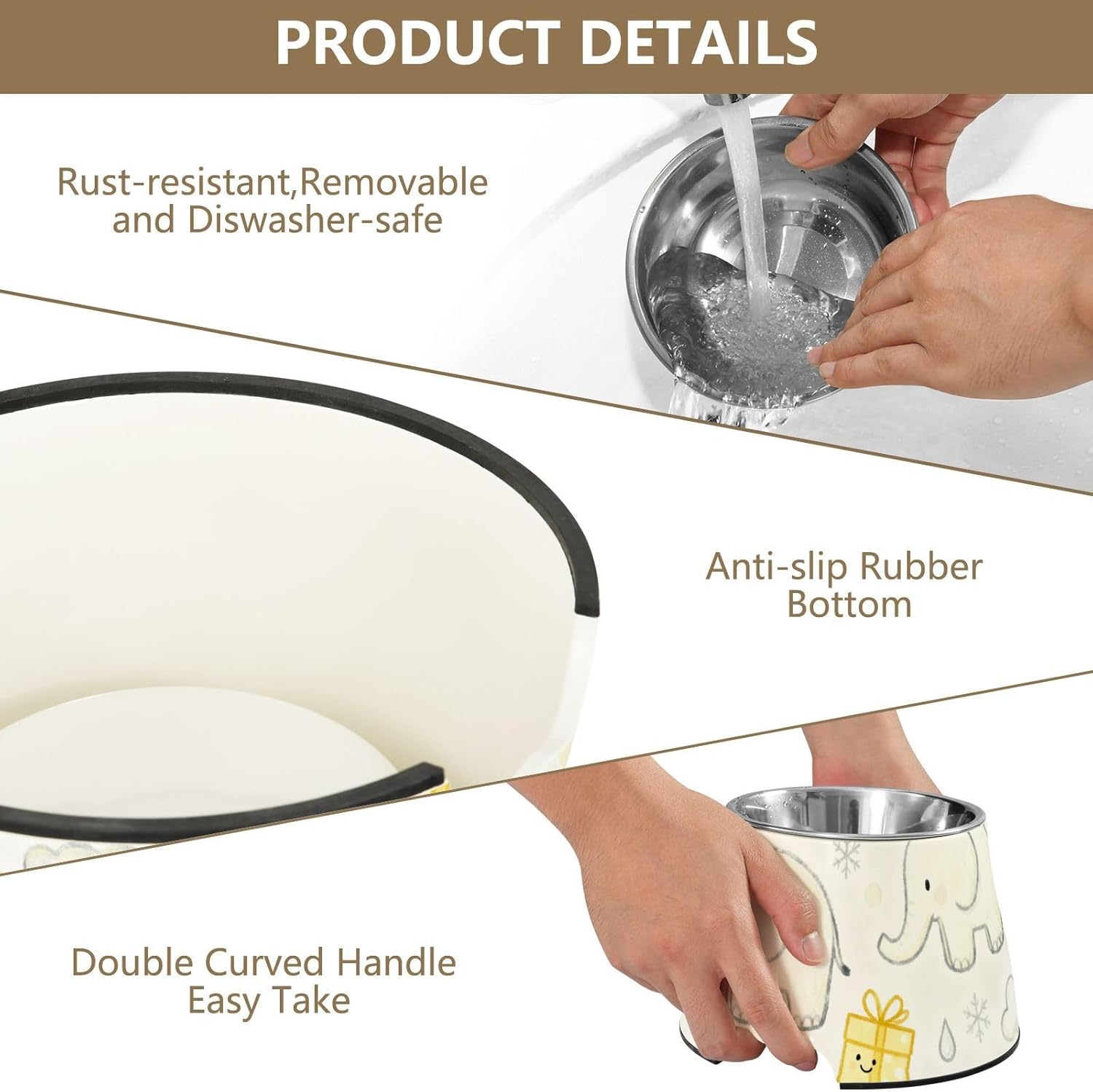 Cute Elephant Baby Yellow Snowflake Christmas Pets Food Bowls Non Slip Stainless Steel Cats Basic Bowls for Loving Pet Comfort Feeding Plato para Perros