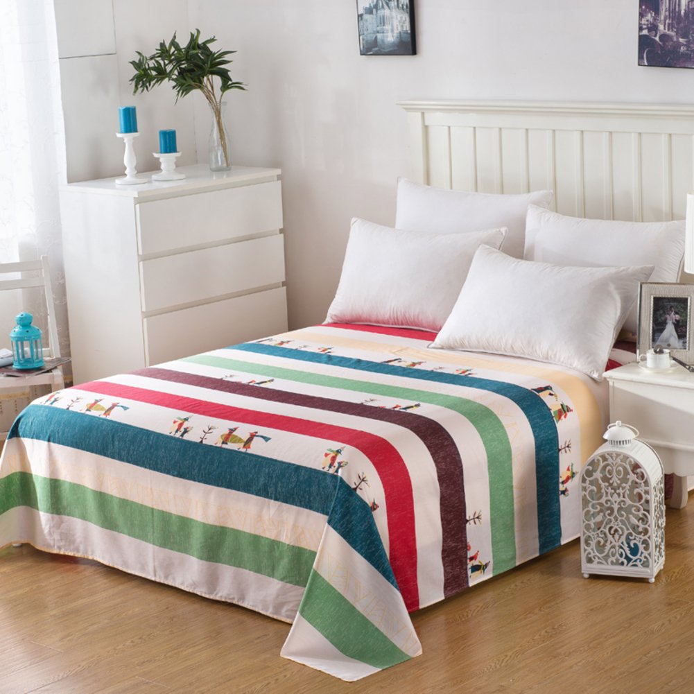 Drap plat en coton été motif cartoon pour lit dortoir 120x230cm