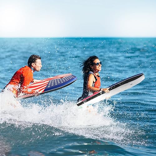 Miniatura 5 de Body Board for Beach 3742 Inch Bodyboard American Flag Surf Boards with EPS Core Wrist Leash HDPE Slick Bottom Perfect Surfing for Teens Adults Kids