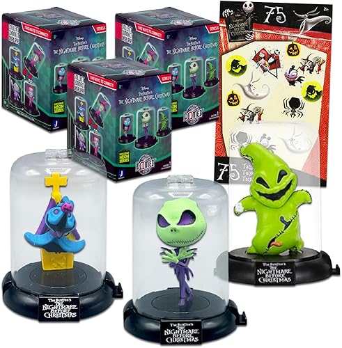 Disney Paquete de 3 cajas ciegas de Nightmare Before Christmas - Paquete con 3 figuras misteriosas de Domez y tatuajes de Nightmare Before Christmas