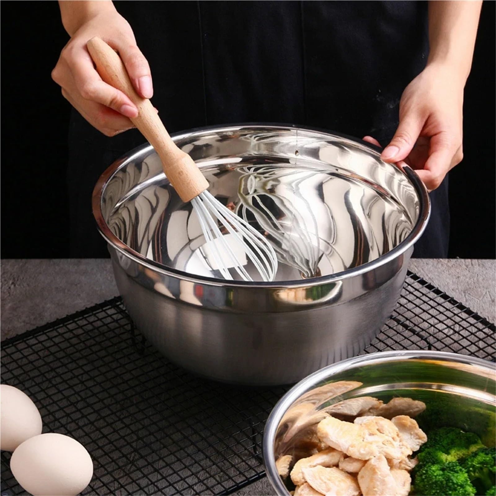 Bol De Acero Inoxidable Juego de 6 cuencos acero inoxidable for mezclar, for cocina, comedor, ensalada, for cocinar, hornear y almacenar alimentos(14-24cm)