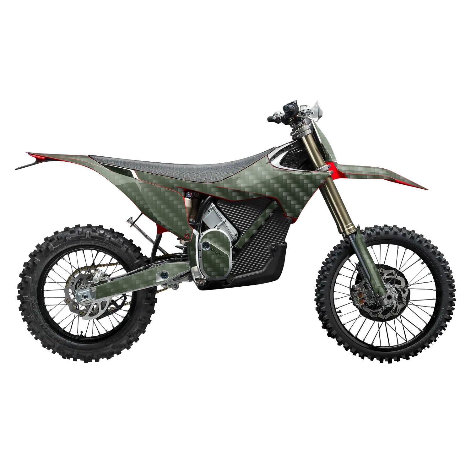 Carbon Fiber Stark Varg MX 2023-2025 Graphics Kit Wrap - Solid Olive - Varg MX Skin - Premium 3M Vinyl Protective Wrap Decal Cover - Easy to Apply | Crafted in The USA by MightySkins