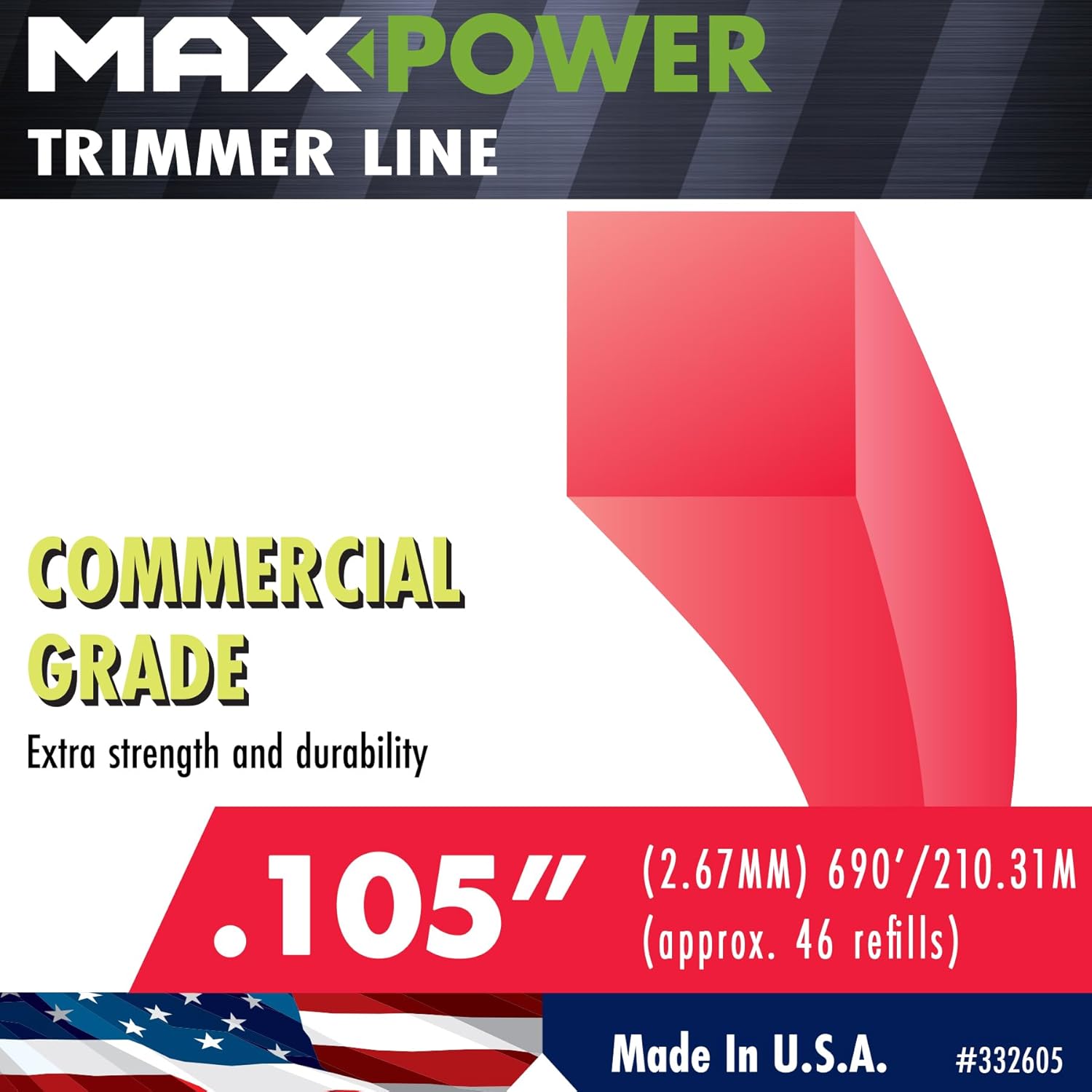 Maxpower 332605 Square One .105" Trimmer Line 690' Length Approximate 3 lb Spool, Red