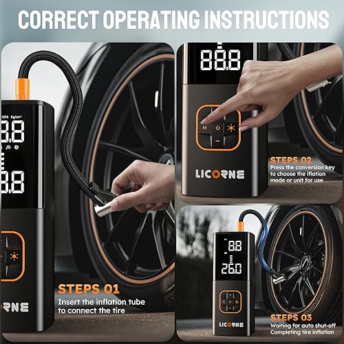 Miniatura 8 de Inflador de neumáticos, compresor de aire portátil, bomba de aire portátil 5 veces más rápida para neumáticos de automóvil con batería potente,