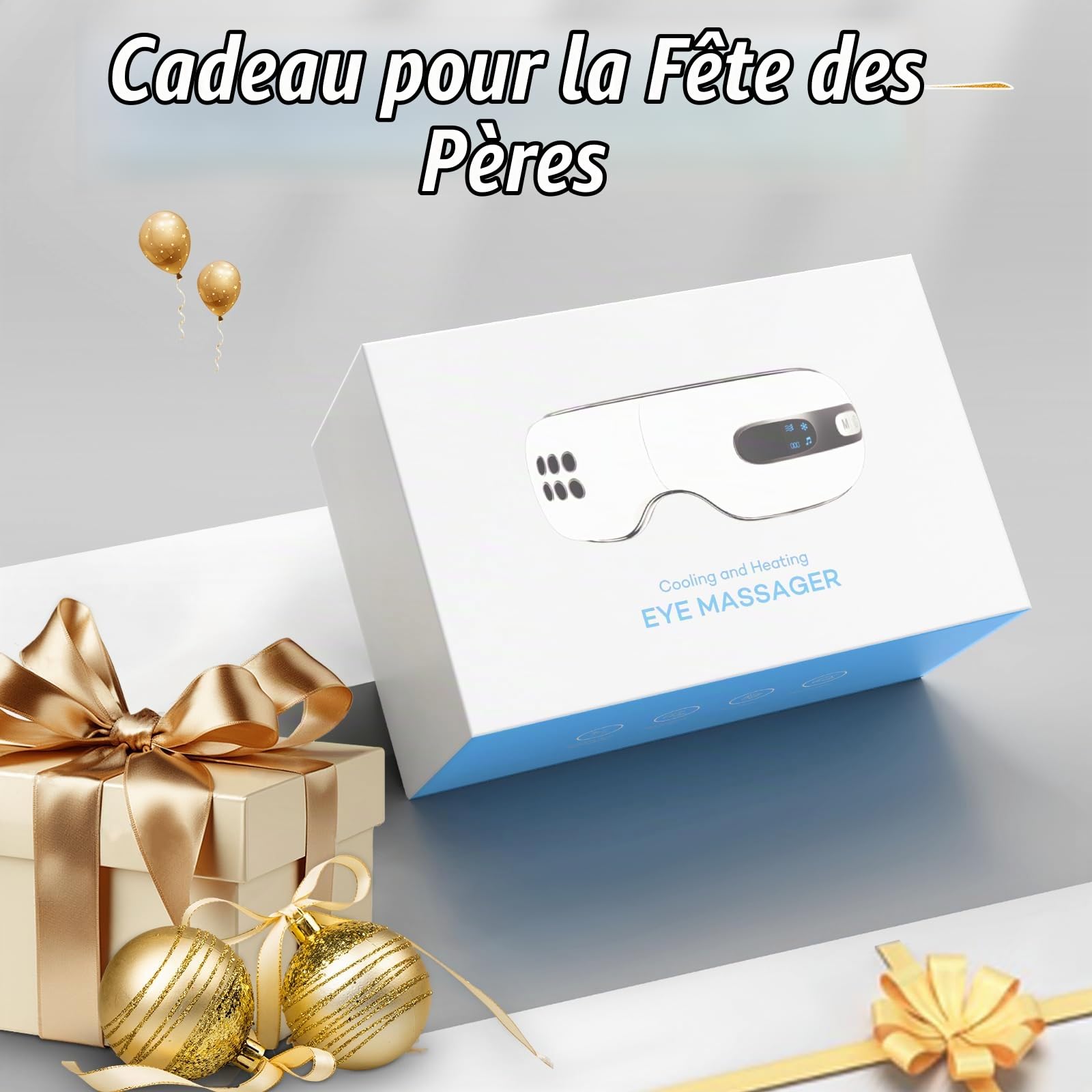 Masseur oculaire avec chaleur et refroidissement, Masque pour les Yeux Rechargeable avec Vibration, compression de l’air, Fonction chaud et froid, musique, Cadeaux idéaux pour femmes/hommes