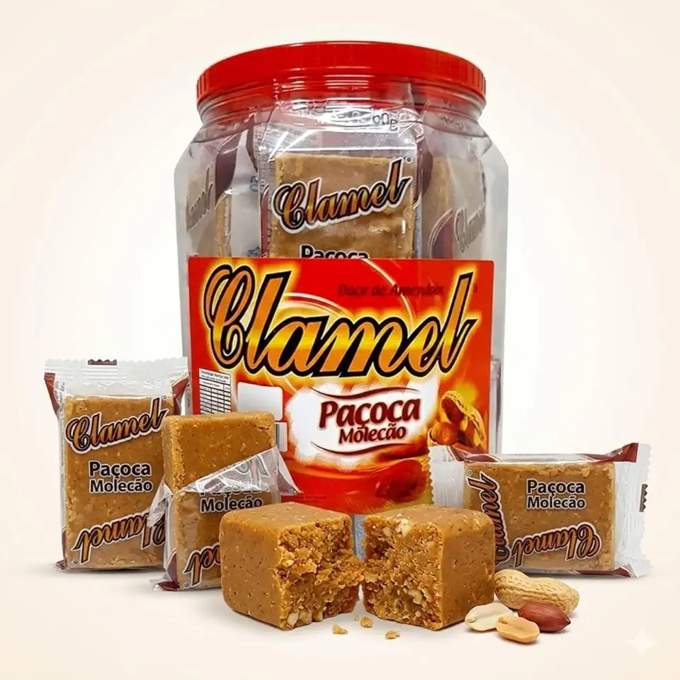 Paçoca Molecão Clamel 1,2kg com 20 Unidades Embaladas Individualmente Doce de Amendoim Tradicional
