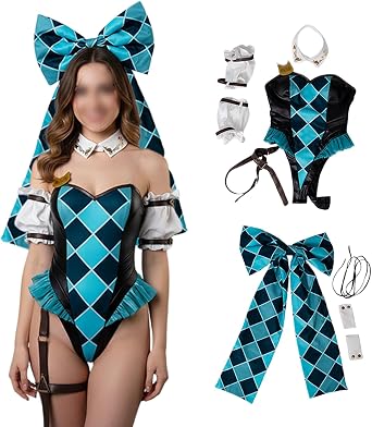 Cosfun Women Genshin Swimsuit One Piece Bunny Bodysuit Bunny Costume Genshin Lynette Cosplay Swimsuit Jumpsuit Suit FY0019