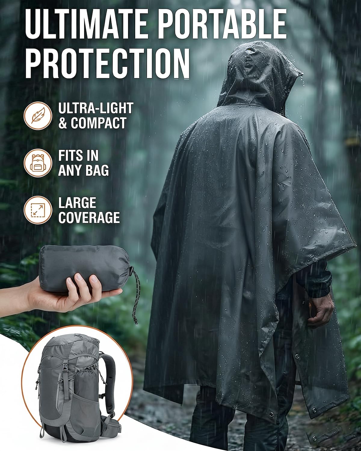 Victoper Poncho imperméable pour adulte, poncho de pluie réutilisable pour adulte, léger, imperméable, pour randonnée, camping, cyclisme, voyage