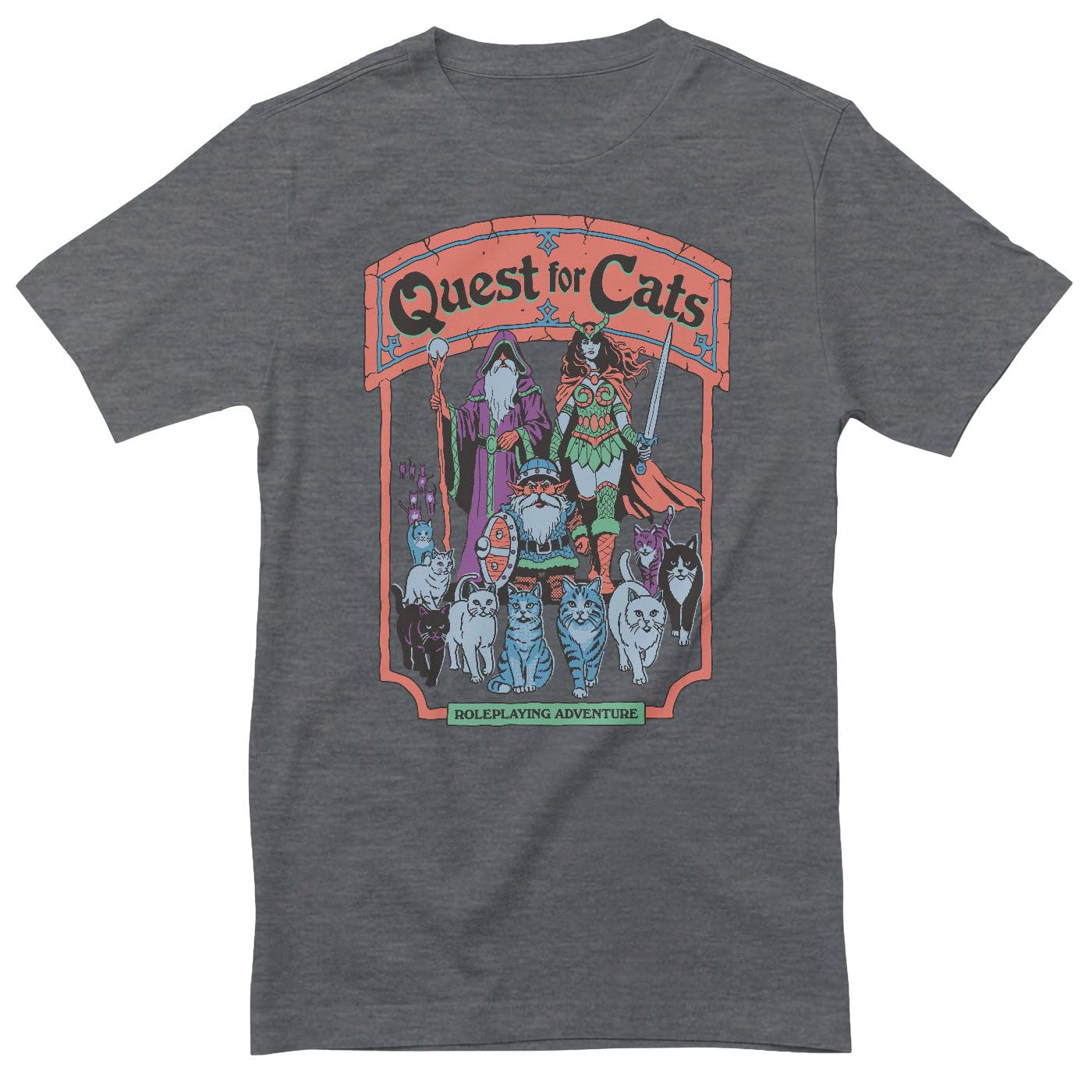 Steven Rhodes Men's Dark-Heather Officially Licensed Quest For Cats T-Shirt (Dark-Heather), XX-Large