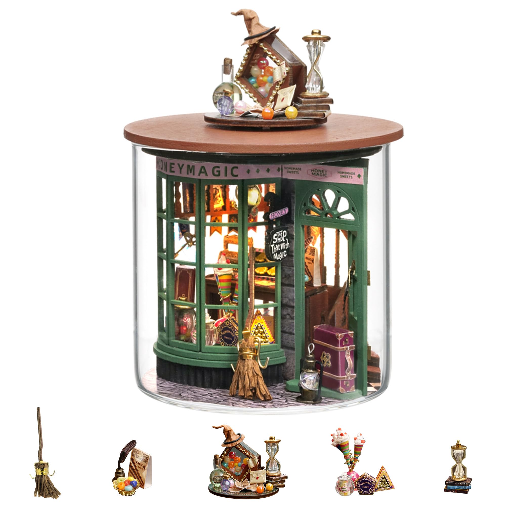 Flever Dollhouse Miniature DIY House Kit Creative Room Dream Bottle Series with Furniture for Romantic Valentine's Gift (Magical Shop)
