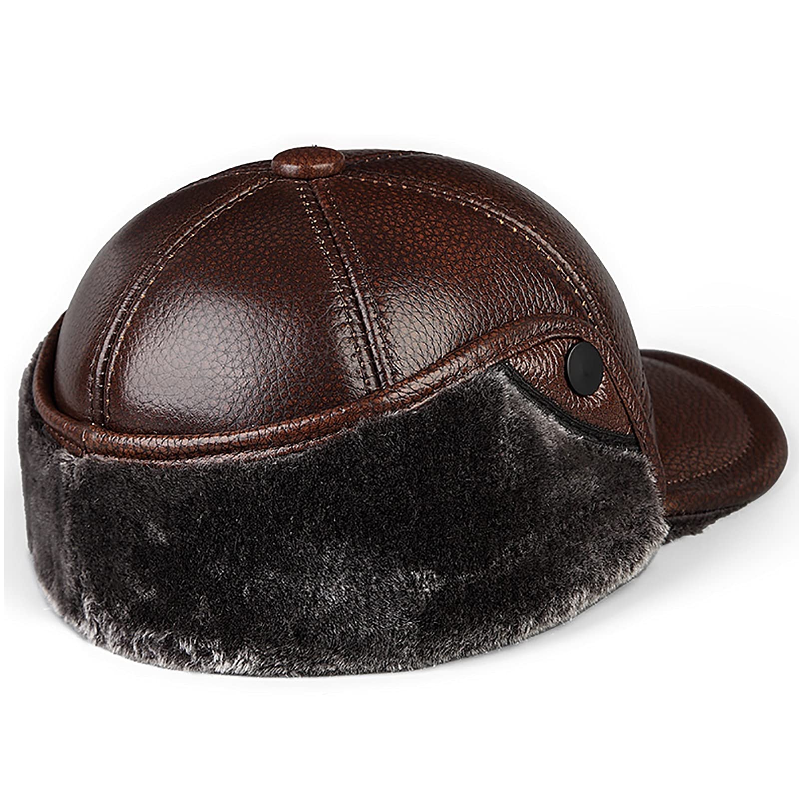 G&F Uomo Cappello Bomber Cappello Russo Ushanka Pelle Trapper Berrettospessi Cappelli Aviatore con Grondaia Grande Inverno (Color : Grain, Size : 59-60)