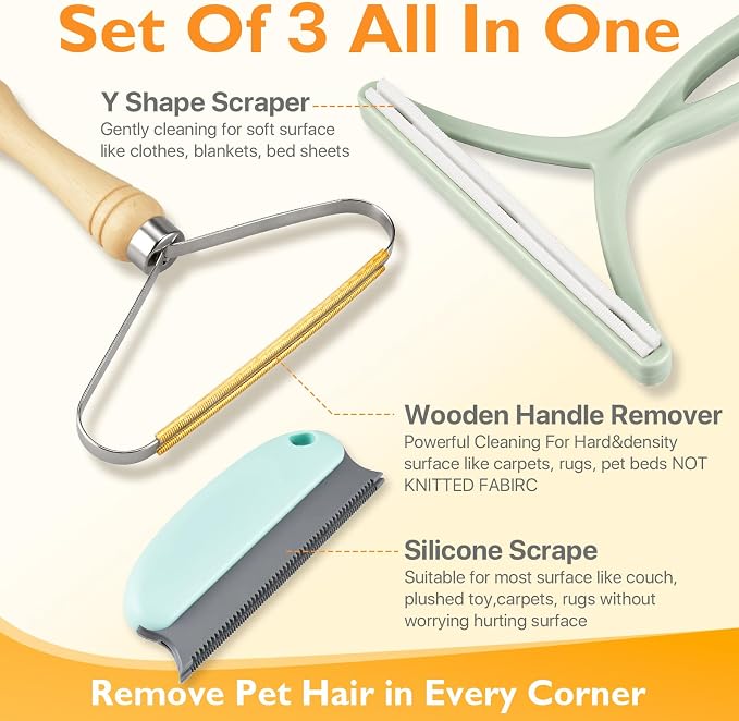Herramienta para remover pelo de mascota 3 unidades verde miniatura 5
