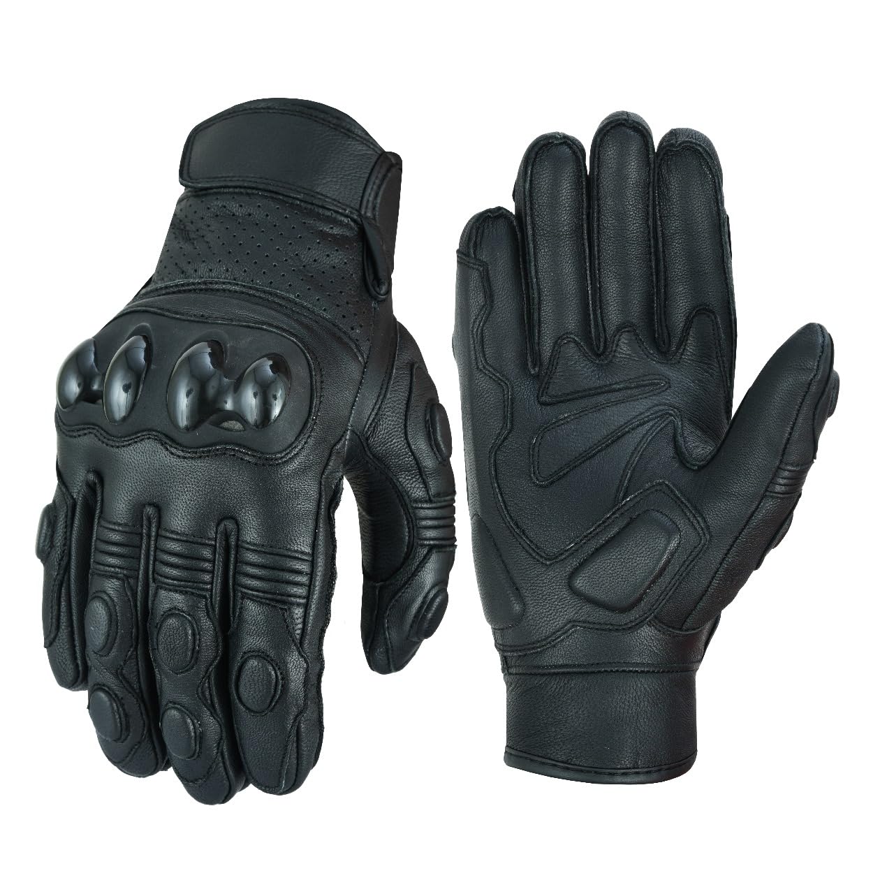 Flex Pro Goat Skin Leather Biker Moto Hard Knuckle Gloves